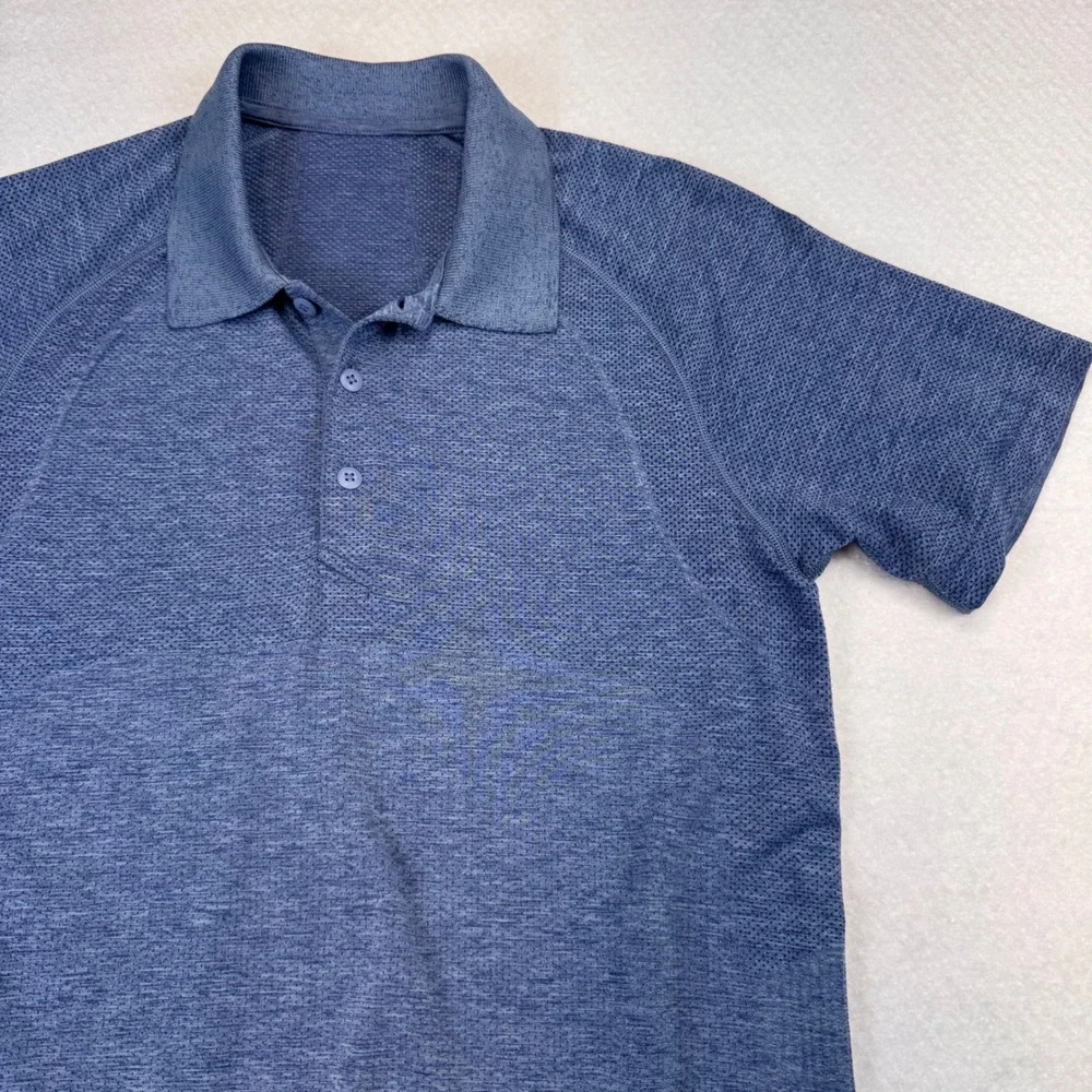 Lululemon Men Polo‎ Shirt Navy Blue Textured Athletic Performance Short Sleeve S